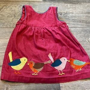 Baby Boden Red Dress with Colorful Bird Embroidery
